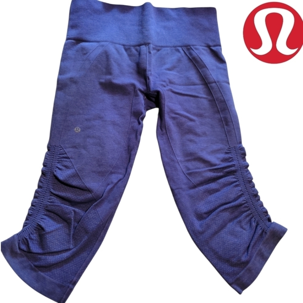 LULULEMON In the Flow Cropped Ruched Workout Leggings Size 6 Purple